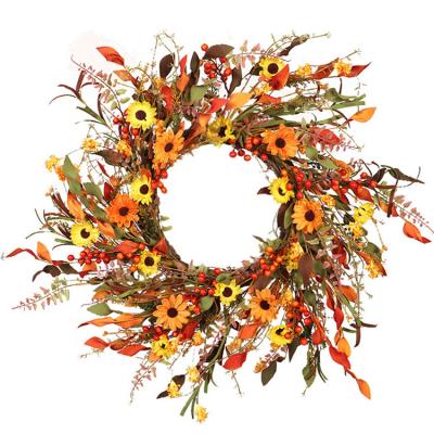 China Lovely Beautiful Colorful Autumn Harvest Garlands Gold Leaves Artificial Harvest Braids Halloween Thanksgiving Family Decorate DIY Sunflower Garlands for sale