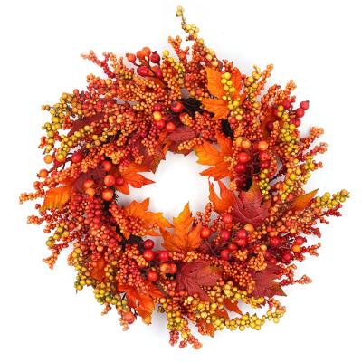 China 2021 fashionable and popular idyllic style fall harvest idyllic style idyllic style hanging DIY moss ring autumn outdoor party home decoration bacca hanging garland orange for sale