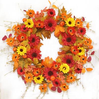 China Idyllic Style Autumn Harvest Idyllic Style DIY Autumn Pumpkin Wreaths for Thanksgiving Halloween Home Decoration Flower Pumpkin Maple Leaf Wreaths for sale