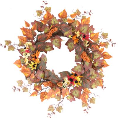 China DIY harvest idyllic idyllic autumn style high-grade section simulates golden leaves to make the classic decorative autumn leaf wreath for sale