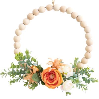 China Hot Simulation of Beautiful Style Beautiful Room Decoration Home Room Rose Flower Silk Flower Dried Pearl Wood Garland Hanging Garland Hanging Wreath for sale