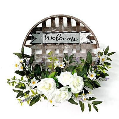 China Wholesale New Front Entrance Personality Wreath and Spring European Style Christmas Factory Bamboo Wreath Basket Yard Decoration Round Generous Indoor for sale