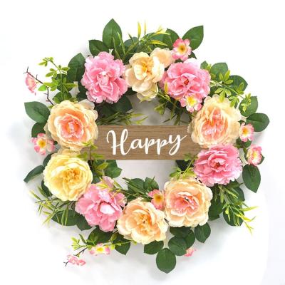 China Wholesale Western Style Artificial Flower Wreath Peony Flower Wreath With Happy Letter for sale