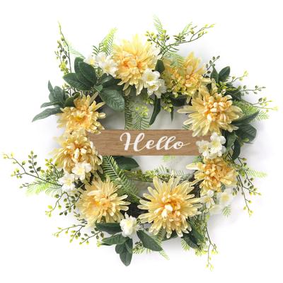 China 20inches Style Artificial Flower Orange Western Chrysanthemum Garland Front Door Wreath for sale