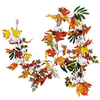 China Custom Rattan Cane Wall Hanging White Pumpkin Maple Leaf Pine Cones Pine Cones Western Style Pumpkin Maple Leaf Rattan for sale