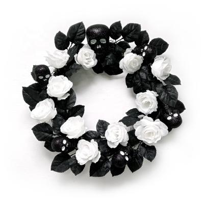 China Halloween Horror Skeleton Artificial Flower Braid Decoration Western Single Black Fake Moss Garland for sale