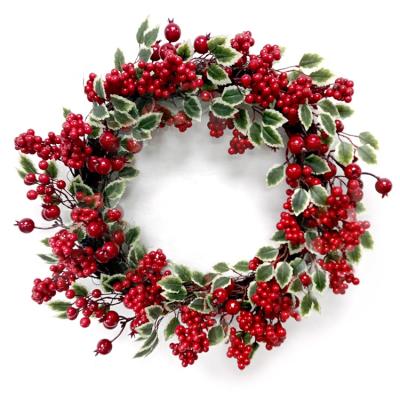 China Factory Wholesale 22inch 24inch European Style Christmas Style Artificial Christmas Tree And Berry Make Christmas Berry Wreath Red For Decorate Christmas Indoor Garlands for sale