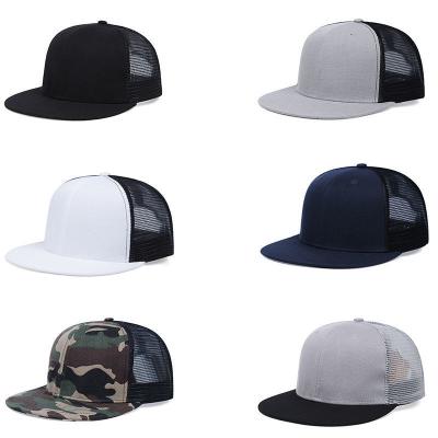 China breathable & Waterproof Customize Mesh Sports Casual Caps Plain Snapback Brim Logo Blank Trucker Hats Flat Hats for sale