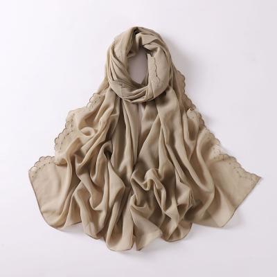 China Custom Printing Embossed Lace Scarf Perforation Silk Scarf Mercerized Cotton Tank Top Silk Scarf Shawl for sale