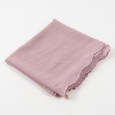 China Soft Touch Feeling New Factory Wholesale Pearl Chiffon Embroidered Leaf Wicker Small Straight Edge Turban Malaysian Lace Scarf for sale