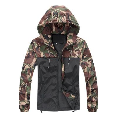 China OEM mens autumn jackets QUICK DRY camouflage patchwork zipper sports waterproof hoodie jacket plus size mens jackets for sale