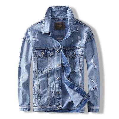 China QUICK DRY Mens Fashion Coats Holes Long Sleeve Top Mens Denim Jackets Punk Coats Casual Men's Denim Jackets Coats With Pockets for sale