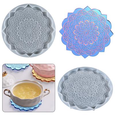 China Lotuz Disposable Mandala Coaster Resin Molds 8inches Round Large Tray Molds Epoxy Resin Casting Geode Resin Mold for sale