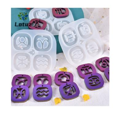 China Lotuz Disposable 3 Pieces Key Chain Zodiac Signs Astrology DIY Horoscope Constellation Epoxy Resin Casting Silicone Pendant Mold for sale