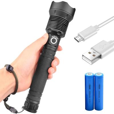 China Emergency 2000 High Lumens Zoomable USB XHP70 Zoomable Beam Torch Rechargeable Waterproof Led Hunting Flashlights With Power Status Display for sale