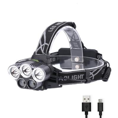 China Wholesale High Quality 5LED Amazon Camping Most Powerful Adjustable Led Headlight Rechargeable Led Torch With Tail Safety Light for sale