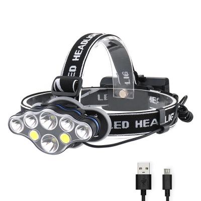 China High Lumen USB Rechargeable 8LED Head Lamp Super Powerful Super Bright Ultra Bright Camping Flashlight With Red Light White Battery Included for sale