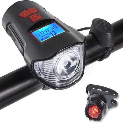 China Hot Sale USB Rechargeable Mountain Road Bike Tail Light and Front Light Set Cycle Headlight with Bicycle Tachometer Odometer 110*60*95mm/4.33*2.36*3.74 in for sale