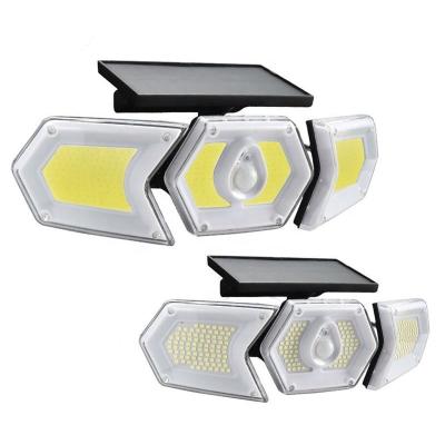 China Newest Traditional Smart Triple Heads 254*SMD / 274*COB Outdoor Part Motion Sensing Solar Powered Garden Wall Light With Adjustable Lamp Body for sale