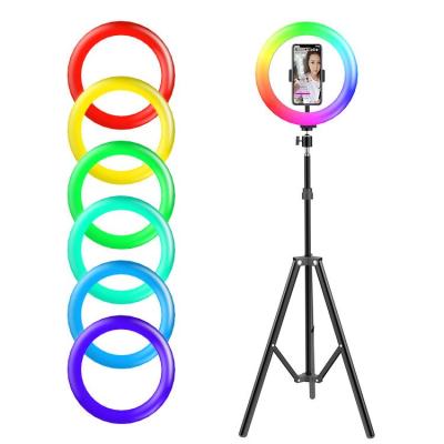 China 2021 Wholesale Beauty RGB Color Changing Led Phone Selfie Camera Ring Light With Adjustable Tripod Stand and Ring Light Stand : 26cm/10in for sale