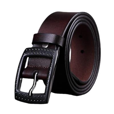 China Second-grain Leather Belt Men's Smooth Buckle Hip Hop Pants Belt Pin Buckles Second-Grain Leather Belt for sale