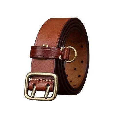 China Cow Hide Men's Genuine Leather Pin Belt Buckle Belt Genuine Double Cow Leather Belt For Men OEM Customized for sale