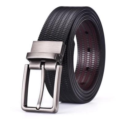 China 2022 New Rotary Second-grain Leather Men's Leather Belt Business Buckle Rice Grain Embossed Trousers Belts Double Sided Belt for sale