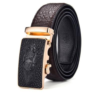 China hot sale Second-grain leather crocodile embossed automatic buckle second-grain leather men's belt commercial customized for sale