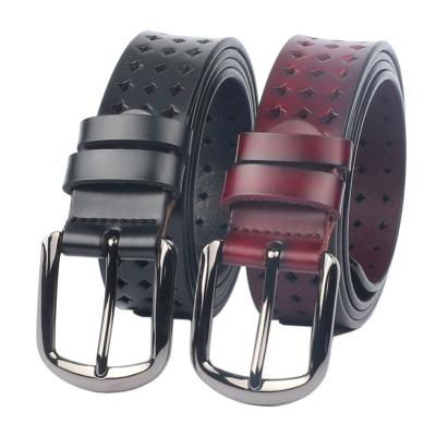 China Second-Grain Leather Hollow Ladies Belt Pin Buckle Pants Belt Wide Casual Soft Leather Fashion Belt Women for sale