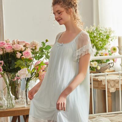 China Design Summer Shorts Nightgown Loose Sleeve Lace Up Mesh Women's Slim Sleep Dress Lovely Nighty Sweet Princess Homewear for sale