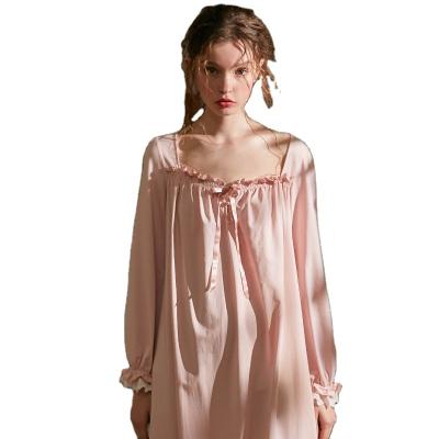 China Loose Version Spring Home Clothes Nightgown Single Long Sleeve Nightgown Lace Up Beautiful Princess Women Nightgown Cotton Long Homewear for sale