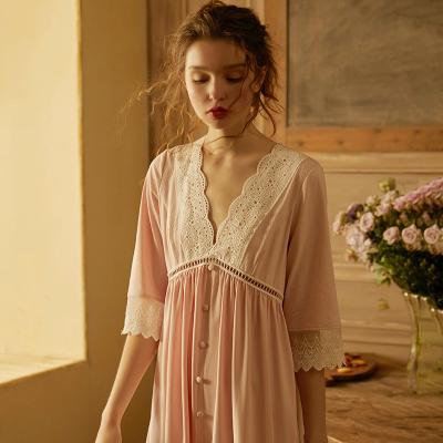 China Sexy Spring Night Dress QUICK DRY Lace Up Long Sleeve Cotton Nightgown Homewear Women Nightgown for sale