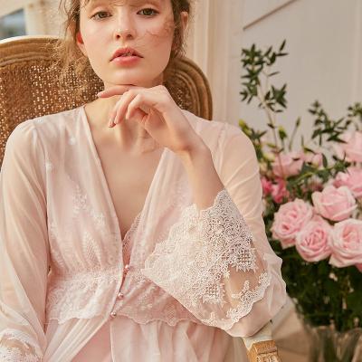 China Sexy Strappy Mesh Breathable Nightdress Long Sleeve Lace Spring Version Loose V-Neck Nightgown Home Clothes Women Night Dress for sale