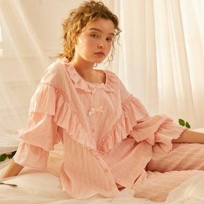 China Spring Style Nightgown Soft Lace Version Lovely Loose Cotton Nightgown Retro Half Sheath Comfortable Home Clothes Women Nightgown Dress for sale