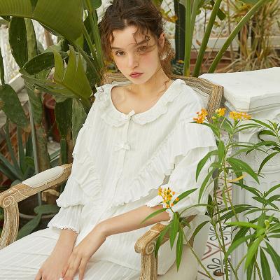 China Spring Style Lace Version Retro Lovely Loose Soft Cotton Nightgown Half Sheath Comfortable Home Clothes Women Pajamas Set for sale