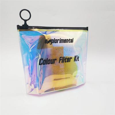 China BIODEGRADABLE Fashionable Holographic Tote Bag With Zipper Ring PVC Custom Waterproof Bag Plastic Zipper Bag for sale