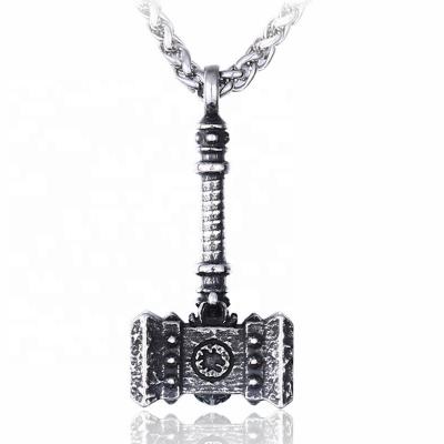 China Vintage Mens Stainless Steel Mjolnir Pendant Viking Thor Hammer Pendant Necklace for sale