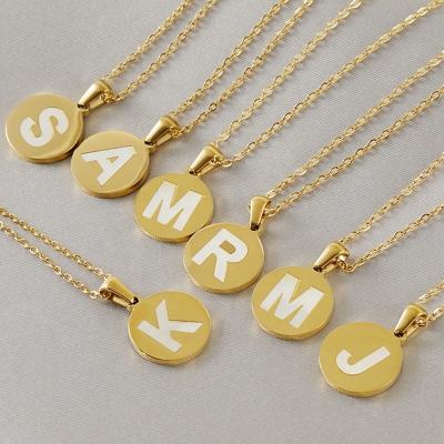 China Trendy White 18K Gold Plated Coin Necklace Round Shell Necklace Women Initial Necklace for sale