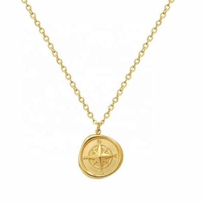 China 2021 Fashion Stainless Steel Necklace Women Gold Compass Necklace Trendy Irregular Pendant Charm for sale