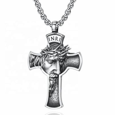 China Vintage Stainless Steel Religious Christian Pendant Necklace Men's Jesus Cross Necklace for sale