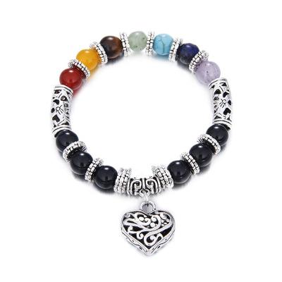 China FASHIONABLE 8MM Natural Turquoise Agate Bead Stone Bracelet Yoga Energy Bracelet Chakra Heart Charm Bracelet for sale