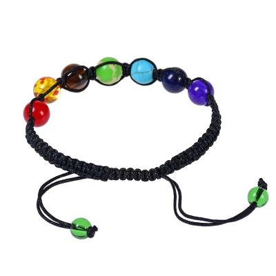 China TRENDY Fashion Yoga Natural Stone Bracelet Braided Rope Bracelet 8MM Amethyst Chakra Energy Bead Bracelet for sale