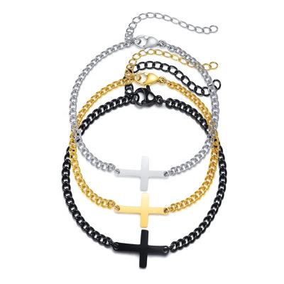 China TRENDY Fashion Women Stainless Steel Jewelry Bracelet Christian Cross Bracelet Adjustable Women Length for sale