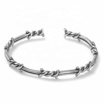 China Stainless Steel Punk Punk Bangle Bracelet Twisted Thorn Spine Bangles Men's Vintage Open Bangle for sale