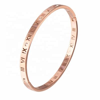 China TRENDY Cavity Roman Numeral Bracelet Bangle Diamond Bangle Fashion Women's Zircon Stainless Steel Bracelet for sale