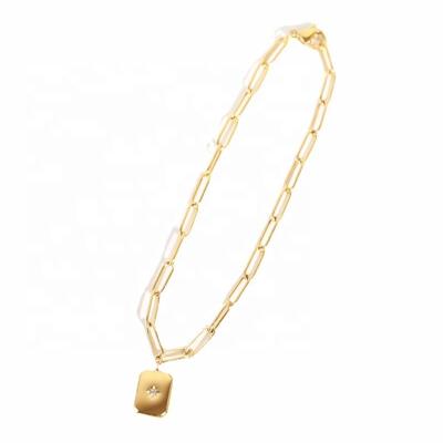 China TRENDY 18K Gold Plated Stainless Steel Chain Bracelet Women Square Zircon Eight Point Star Charm Bracelet for sale