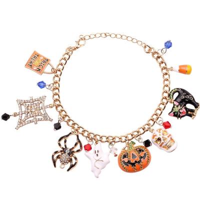 China Hot Selling FASHIONABLE Ghost Halloween Gold Plated Diamond Jewelry Men Women Skeleton Charm Bracelet for sale