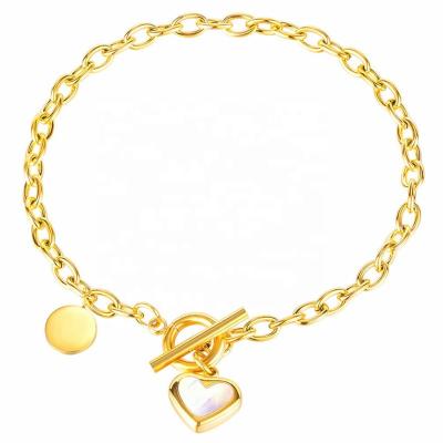 China Simple Trendy OT Fashion Closure Bracelet Stainless Steel Chain Bracelet Women Charm Disc Heart Bracelet for sale