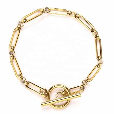 China Trendy Simple Women Stainless Steel OT Clasp Chain Bracelet Fashion Gold Plated Back Chain Bracelet for sale