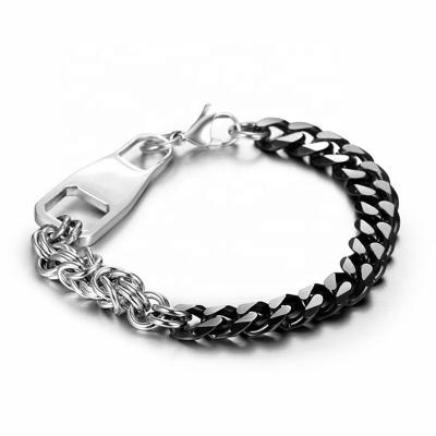 China FASHIONABLE Personalized Black Mens Cuban Link Stainless Steel Splicing Chain Bracelet for sale